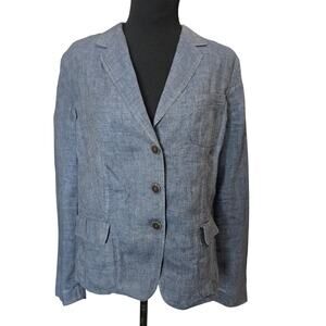 ⭐️Talbots Blue Linen Blazer Jacket Sz 12